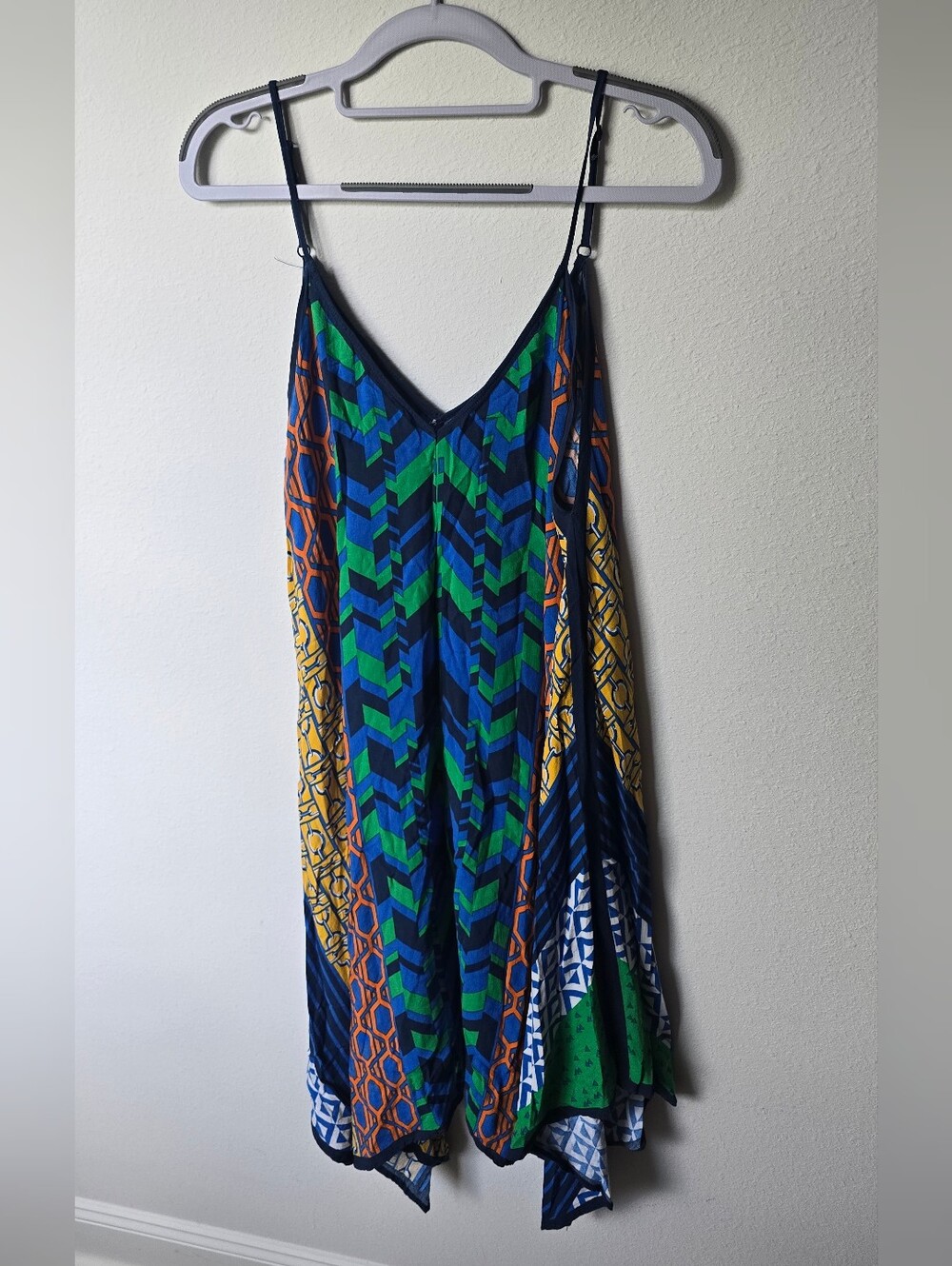 Jealous Tomato Geometric Hem Swing Spaghetti Strap Dress